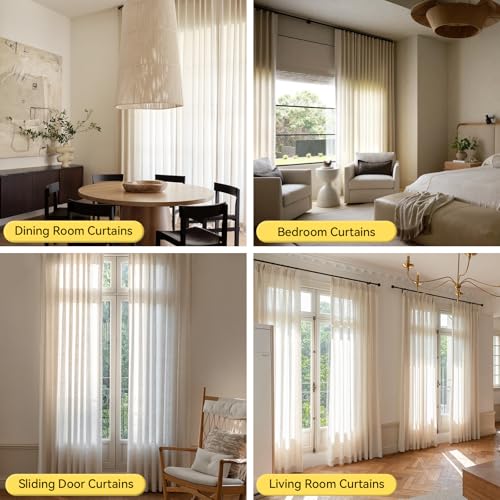 Liz Sheer Pinch Pleated Linen Curtains 90 Inches Long - Light Filtering Pleat Curtains for Living Room,Window Curtains for Bedroom, Luxury Pinch Pleated Drapes with Hooks, Natural, 2 Panels Set