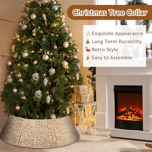 Liliful Christmas Tree Collar Woven Wicker Farmhouse Rustic Tree Skirt Basket Ring for Christmas Decorations (White,42 Inches)