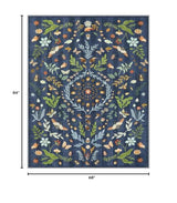 Lahome Washable Insect Botanical 5x7 Area Rugs for Nursery - Machine Washable Non-Slip Navy Blue Bedroom Rug, Boho Low Profile Soft Faux Wool Carpet for Living Room Laundry Playroom Dining Room