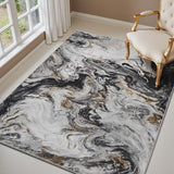PADOOR Abstract 3'x5' Area Rug, Washable Non-Slip Low Pile, Marble Black