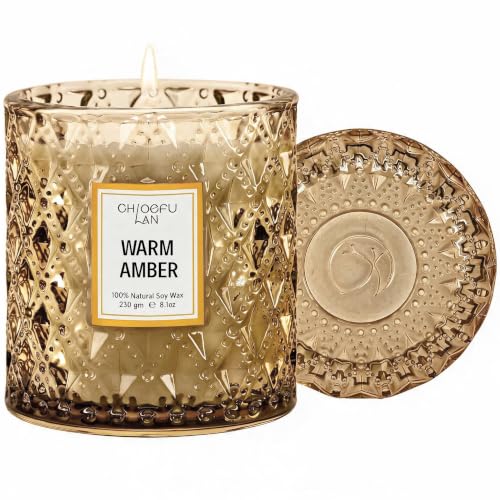 Chloefu LAN Amber Candles, Luxury Candle for Home Scented, Long Burning Time, Holiday Gifts, All Natural Soy Wax Decorative Candles, Scented Candle Gifts for Men&Women, 8.1oz