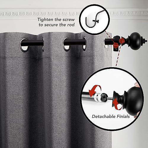 Deconovo Adjustable Curtain Rod for Windows, 3/4 Inch Diameter Heavy Duty Window Rod with Decorative Finials and Installation Hardware, 48"-84", Black, 1 Pack