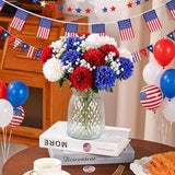 Floweroyal 12pcs 4th of July Flowers 250th Anniversary Artificial Chrysanthemum Ball Silk Hydrangea Flowers for Independence Day, Memorial Day, Floral Arrangement Decor (Red, Blue, White)