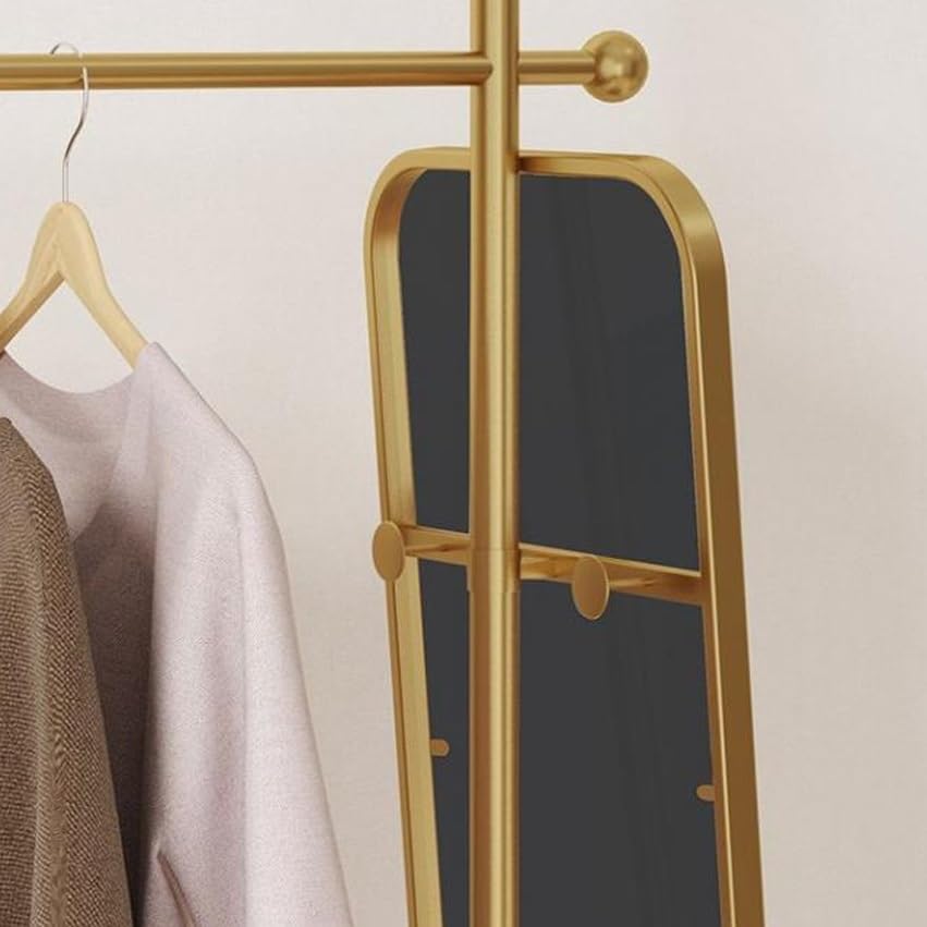 Standing Mirrors Full-Length Mirror Clothes Hanger Integrated rotatable Household Clothes Hanger Floor-Standing Vertical Cloakroom Dressing Mirror(Rose Gold)