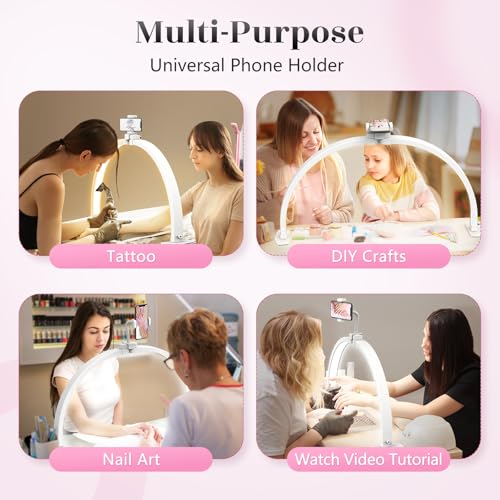 Half Moon Light for Nail Desk: 29" Foldable Half Moon Desk Lamp with Phone Holder for Beginner - Arch Nail Tech Light with 3 Color Modes & 10 Brightness for Manicure Salon (White, Large)