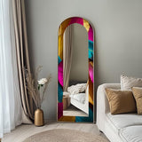 23,5’’W x 67’’H Obsidian Echo – Black Marble Texture Floor Mirror Full Lenght Mirror - Arched Full Lenght Mirror - Arch Full Body Stained Floor Mirror with Black Frame