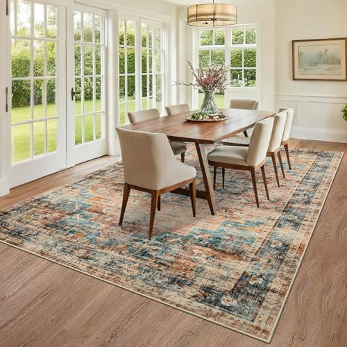 GarveeHome 6x9 Rugs for Living Room Washable Area Rug Green&Brown