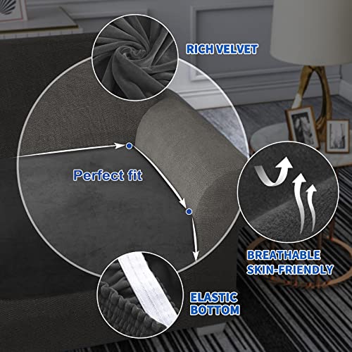 MAXIJIN Velvet Stretch Cushion Covers Fitted Couch Cushion Slipcovers Sofa Seat Cushion Covers for Individual Cushions with Elastic Bottom (3 Piece Sofa Seat Slipcovers, Gray)