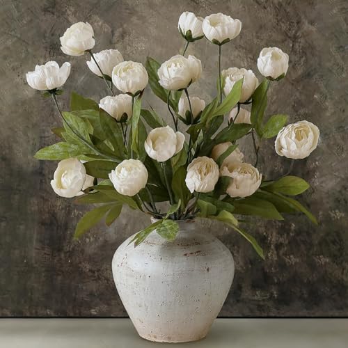 VIERENA 6 Pcs Faux Silk Peony Artificial Flowers for Vase -27", Bulk Fake Peonies Branches with Stems for DIY Bouquet Centerpieces Wedding Fillers Arrangements Shower Decorations (Cream)