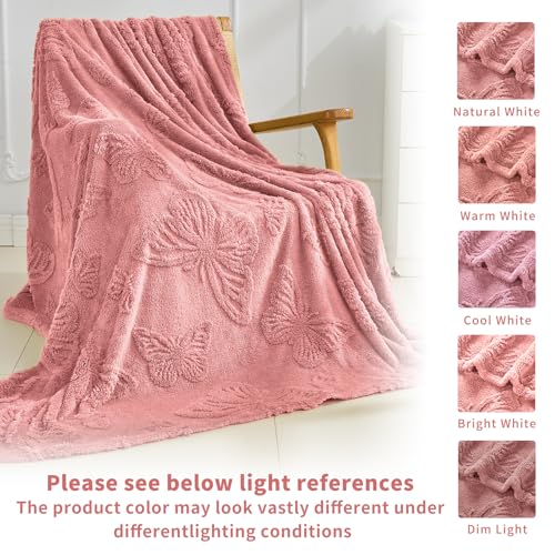 Throw Blankets with Butterfly,Soft Warm Blankets for Lover Mom Father Friends Gifts Pets,Lightweight Fuzzy Blanket for Couch Sofa Bed(Pink,50"x60")