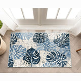 Wonnitar Leaf 2x3 Kitchen Rug, Small Bathroom Blue Rug, Washable Bedside Accent Mat, Monstera Plant Coastal Non-Shedding Soft Entryway Floor Carpet for Laundry Room Entrance Bath