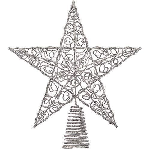 Ornativity Silver Star Tree Topper - Christmas Swirl Design Sparkle 3-D Dimensional Hallow Xmas Trees Top Star Decor Treetop Ornament Decorations