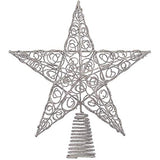 Ornativity Silver Star Tree Topper - Christmas Swirl Design Sparkle 3-D Dimensional Hallow Xmas Trees Top Star Decor Treetop Ornament Decorations