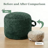 ele ELEOPTIO Round Stuffed Pouf Ottoman Corduroy Poufs with Foam Chunk Filling Pouf Foot Stool Storage Ottoman, 20 X 15 Floor Poufs Foot Rest for Living Room Green