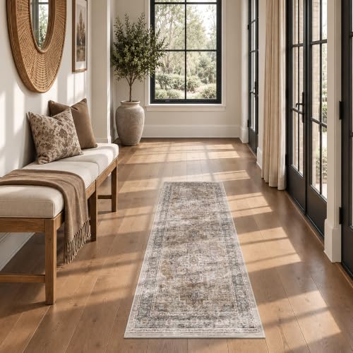 2x5 Vintage Runner Rug Low Pile Non-Slip Washable Hallway Rug