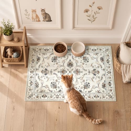 jinchan 2x3 Traditional Floral Entryway Rug, Washable Rug, Beige Slate