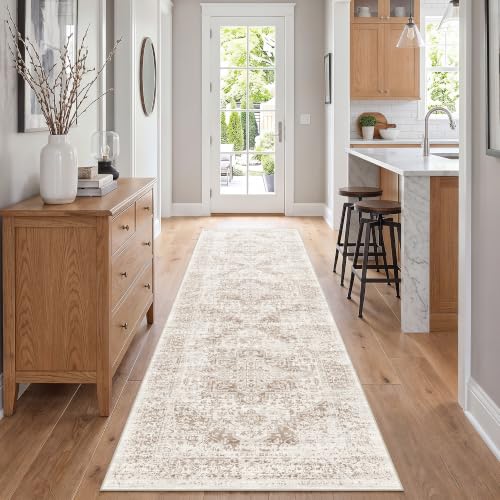 3x9 Washable Hallway Runner Rug: Wide Non Slip Soft Indoor Rugs Ivory Beige