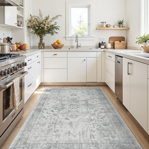 4x6 Vintage Boho Washable Rug for Bedroom(Grey)
