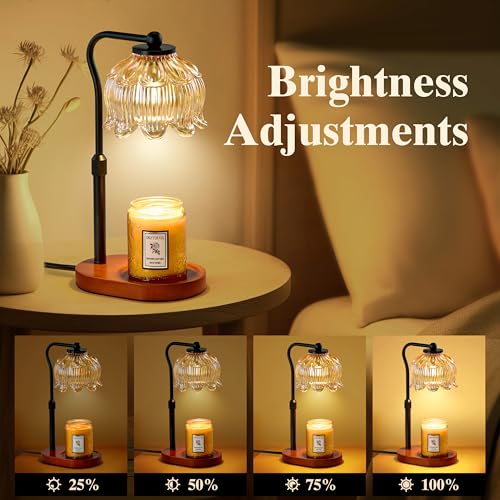 CASTLELIFE Candle Warmer Lamp with Timer & Stepless Dimming, Height Adjustable Electric Wax Warmer for Jar Candles, Flower Wax Melter with Wood Base, Gifts for Women Home Decor, Walnut Wood