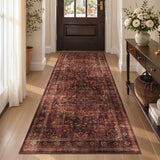 Washable Hallway Runner Rug 3'x7', Vintage Medallion, Dark Red