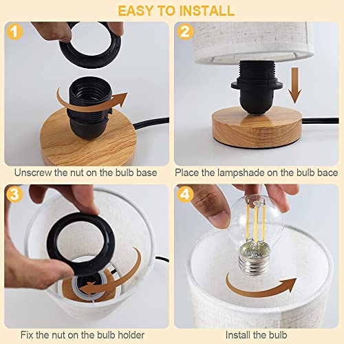 Small Bedside Table Lamp for Bedroom, Minimalist Wood Base & Round Fabric Shade, Mini Cute Cozy Warm White Nightstand Boho Lamp, Study Desk Night Stand Light for Room, Dorm, Nursery, Living Room
