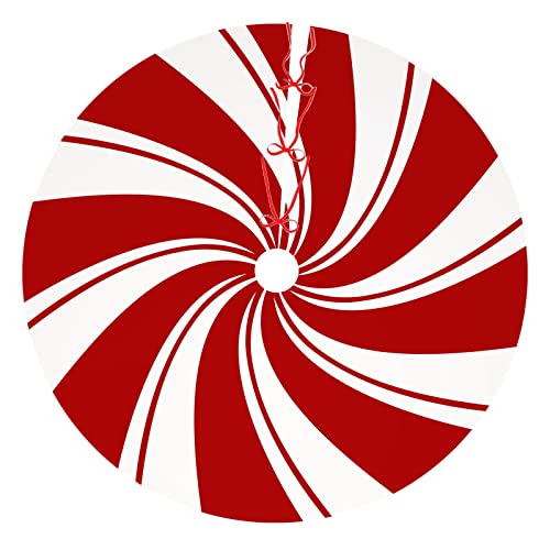 36 Inch Red Swirl Christmas Tree Skirt Sweet Candy Cane Red and White Ornaments Home Party Decoration