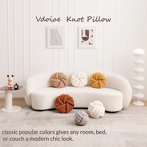 Cream White Knot Pillow 13.7'' Round Throw Pillow Soft Plush Knot Ball Pillow Handmade Knotted Pillow Modern Home Decorative Knotted Pillow Cushion for Bed Bedroom, Sofa, Couch