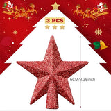 Hanaive 3 Pcs Mini Christmas Tree Topper Small Star Christmas Treetop Ornaments for Mini Tree Holiday Decorative Star for Xmas Home Decor(2.36 Inch,Glitter Red)