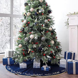 Bunny Chorus Christmas Tree Skirt, 60 inches Large Velvet Fur Plush Blue Tree Skirt, Xmas Tree Skirts with Gold Embroidered Holly Leaf for Merry Christmas Party Christmas Tree Decorations
