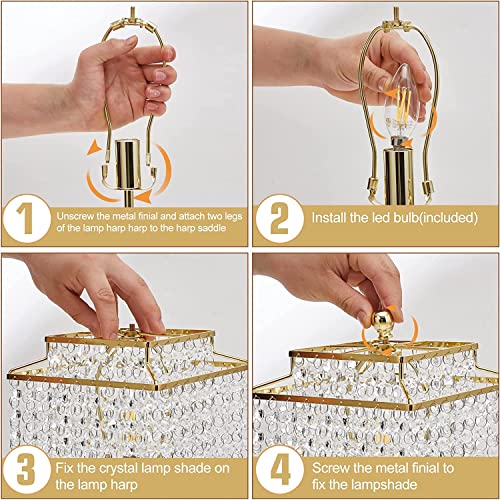 Crystal Touch Table Lamp, Bedside Lamps with with USB C+A Ports, Gold Bedroom Lamp, Dimmable Lamp with Crystal Shade, Nightstand Lamps for Bedroom, Living Room, Bulb Included