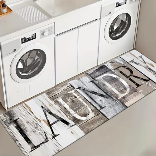 Laundry Room Rug Runner 20"X59" Brown Wood Non Slip Laundry Rugs and Mats for Laundry Room Decor Washable Runner Rugs for Farmhouse Kitchen Floor Bathroom Area Rugs (Brown, 20"x59")
