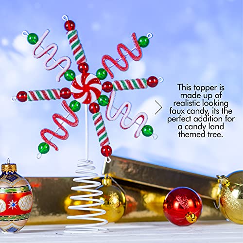 Ornativity Candy Snowflake Tree Topper - Peppermint Candy Cane Sour Belt Jelly Licorice Star Snowflakes Christmas Tree Top Decorations Xmas Holiday Toppers Decor 10"