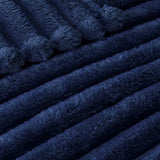 Exclusivo Mezcla Fleece Throw Blanket for Couch, Super Soft Striped Jacquard Bed Blanket, Lightweight Fuzzy Cozy for All Seasons, 50x60 Inches, Navy Blue