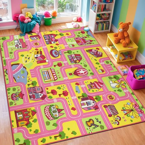 Capslpad Kids Play Rug 6.6x5.0 ft Large Size Kids Rug for Playroom Non Slip Washable Kid Car Road Carpet Educational Learning Area Rug Children Play Carpet for Bedroom,Classroom,Nursery Room Decor