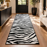 Zebra Hallway Runner Rugs 2x8: Black and White Modern Washable Rug
