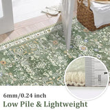 Yamaziot Washable Runner Rug 2x8 – Non Slip Boho Floral Hallway Runner Rug with Rubber Backing, Low Pile Wool Distressed Carpet for Kitchen, Laundry, Bedroom, Entrance, Mottled Green