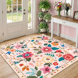 RELEANY Floral Washable Square 4ft Area Rug Pink