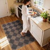 Checkered Print Entry Rug 3x5, Non Slip Washable Kitchen Rug 3x5 Stain Resistant Ultra Thin Bathroom Decor, Neutral Geometric Carpet for Bedroom Living Room Office (Brown/Black)