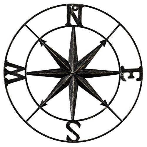 DECORKEY 13" Compass Wall Decor Decorative Round Metal Compass Distressed Wall Décor Nautical Wall Decor for Indoor Outdoor Beach House Decor Nursery Decor Lake House