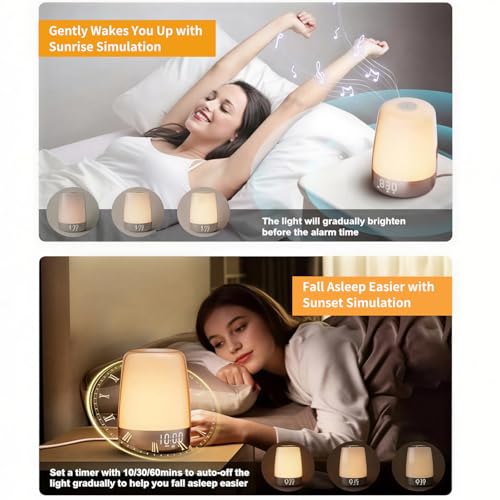 Touch Wake Up Night Light with Sunrise Simulation Alarm Clock, 3 Ways Dimmable Warm White Bedsid – detail view