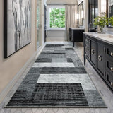 Indoor Washable Runner Rug with Rubber Backing, Modern Geometric Patchwork