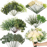 Dexpinzo 120 Pcs Mixed Artificial Eucalyptus Stems Flowers Bulk, 15 Kinds | Fake Silver Dollar Eucalyptus Faux Silk Greenery Leaves for Wedding Centerpieces Vase Bouquets Floral Arrangement Home Decor
