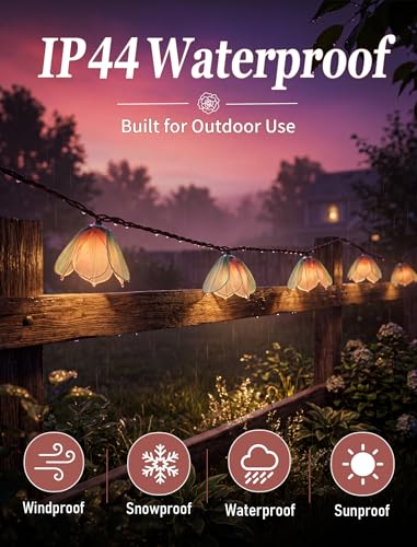 8.5FT Plug-in Flower Garland String Lights, 10-Bulb Fairy Lights | Plug-In LED Patio String Lights, Connectable Up to 24 Sets, IP44 Waterproof, for Indoor Outdoor Parties & Weddings