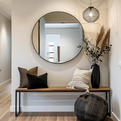 Sunniry Black Round Mirror, Round Mirror 24 inch, Black Circle Mirrors Matte Metal Frame, Wall Mounted Mirrors for Living Room, Bathroom, Wall, Entryway.