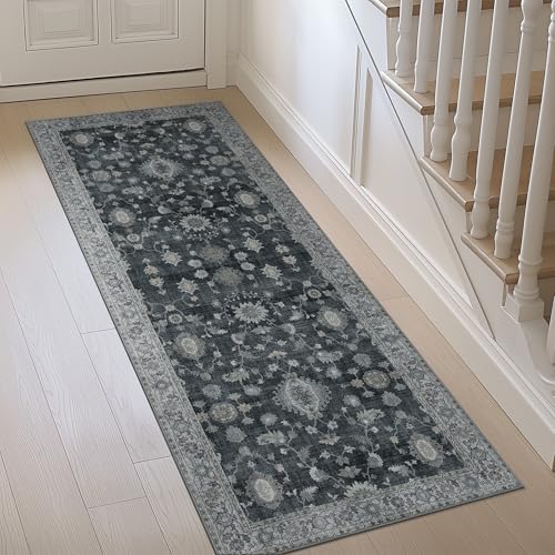 GENIMO 2x12 Non Slip Runner Rug, Washable Lightweight Hallway Charcoal