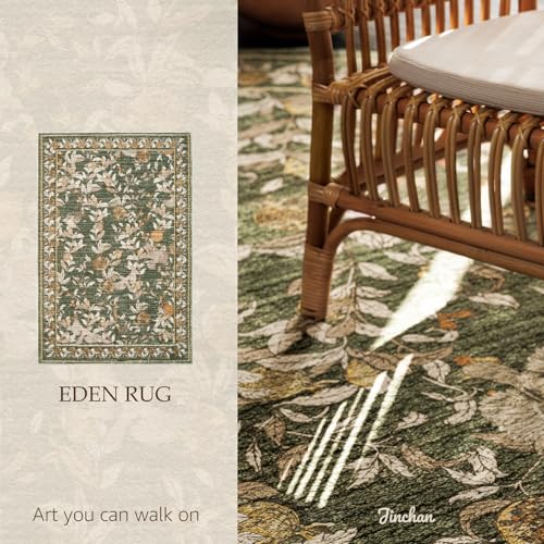 jinchan 8x10 Floral Vintage Washable Large Living Room Area Rug, Green