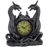 DWK Twin Evil Dragons Antiqued Mantel Clock Table Desk