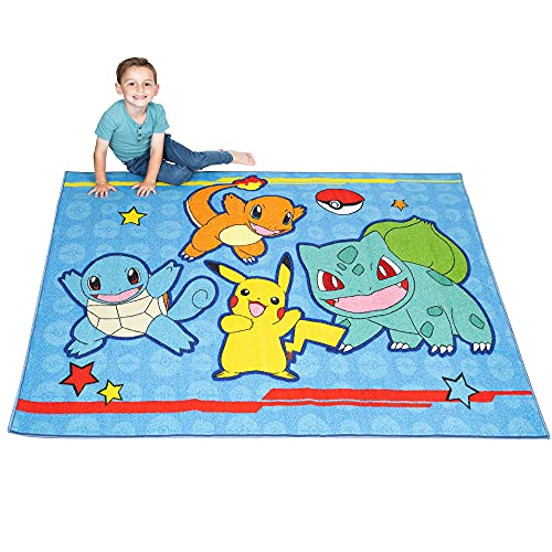 Pokémon Kids Room Blue Non Slip Area Rug, 69 in x 52 in, (Officially Licensed Product) by Franco