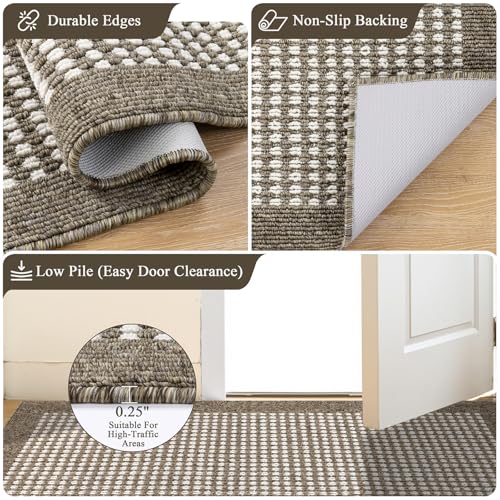 Laundry Room Runner Rug 2x5ft Non Slip Farmhouse Kitchen Floor Mats with Rubber Backing Machine Washable Indoor Doormat Low-Profile Carpet for Hallway Entryway(Brown)