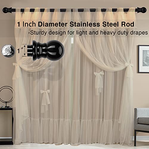 Black Curtain Rod - 1 Inch Curtain Rods for Windows 26 to 40 Inch - Heavy Duty Small Window Curtains Rod and Bracket Set with Treatment Hardware for Drapes Bedroom Door
